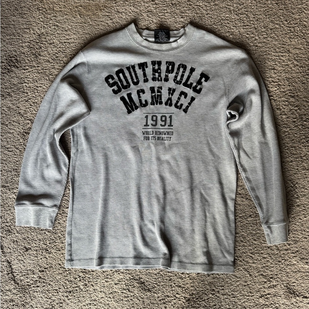 Southpole Light Gray Long Sleeve Thermal Tee with Black Logo